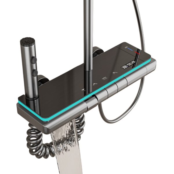 Smart Thermostatic LED Shower System with Digital Temperature Display Rainfall Shower Set with Handheld Spray