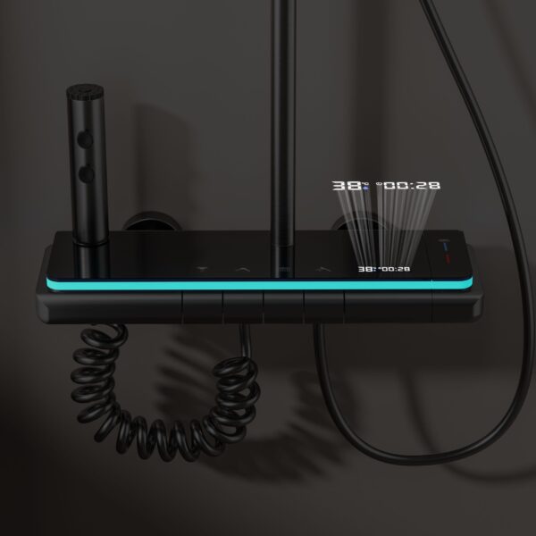 Smart Thermostatic LED Shower System with Digital Temperature Display Rainfall Shower Set with Handheld Spray