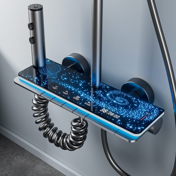 Smart Thermostatic LED Shower System with Digital Temperature Display Rainfall Shower Set with Handheld Spray