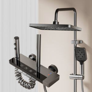 Aluminum Alloy Digital Display Rainfall Shower System with Waterfall Spout & Handheld Shower