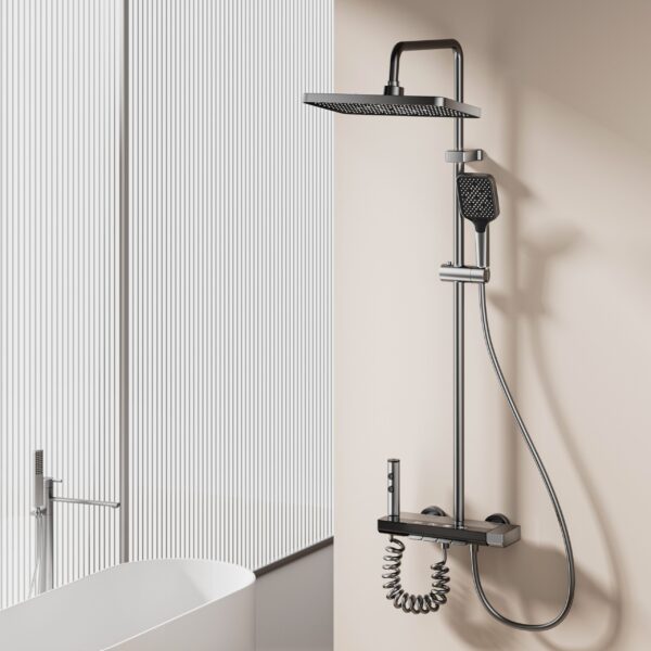 Aluminum Alloy Digital Display Rainfall Shower System with Waterfall Spout & Handheld Shower