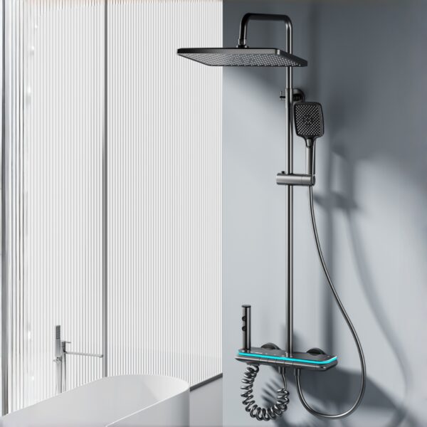 Aluminum Alloy LED Digital Rainfall Shower System with Waterfall Outlet & Handheld Shower
