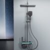 LED Digital Waterfall Rainfall Shower System with Shelf & Handheld Shower – Gun Grey / White
