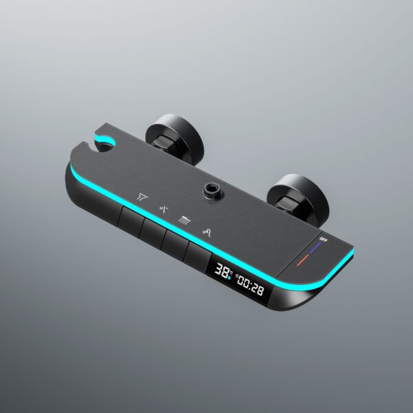 LED Digital Waterfall Rainfall Shower System with Shelf & Handheld Shower – Gun Grey / White