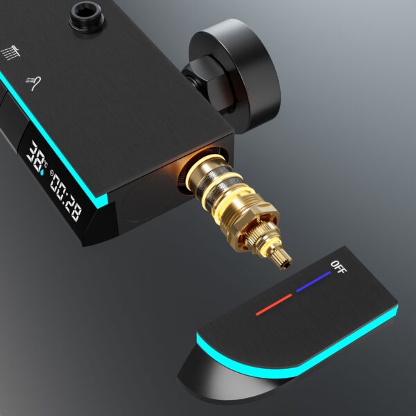 LED Digital Waterfall Rainfall Shower System with Shelf & Handheld Shower – Gun Grey / White