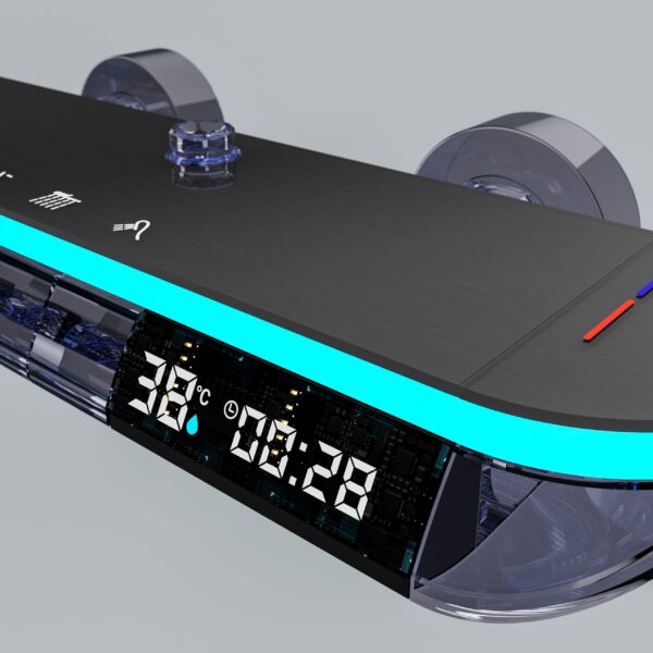 LED Digital Waterfall Rainfall Shower System with Shelf & Handheld Shower – Gun Grey / White