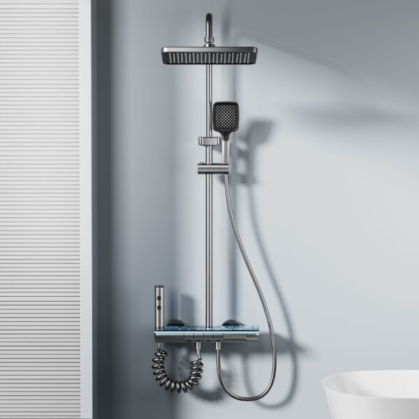 Smart Thermostatic LED Shower System with Digital Temperature Display Rainfall Shower Set with Handheld Spray