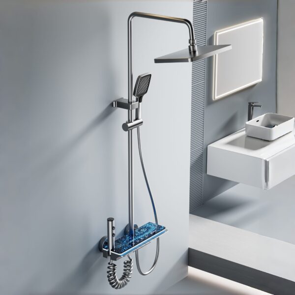 Smart Thermostatic LED Shower System with Digital Temperature Display Rainfall Shower Set with Handheld Spray