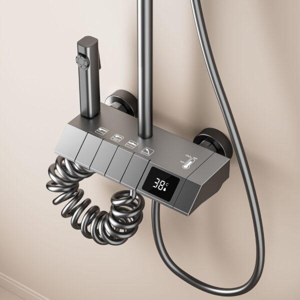 Digital Temperature Display Thermostatic Shower System Rainfall Shower Set with Handheld Spray and Bidet Sprayer
