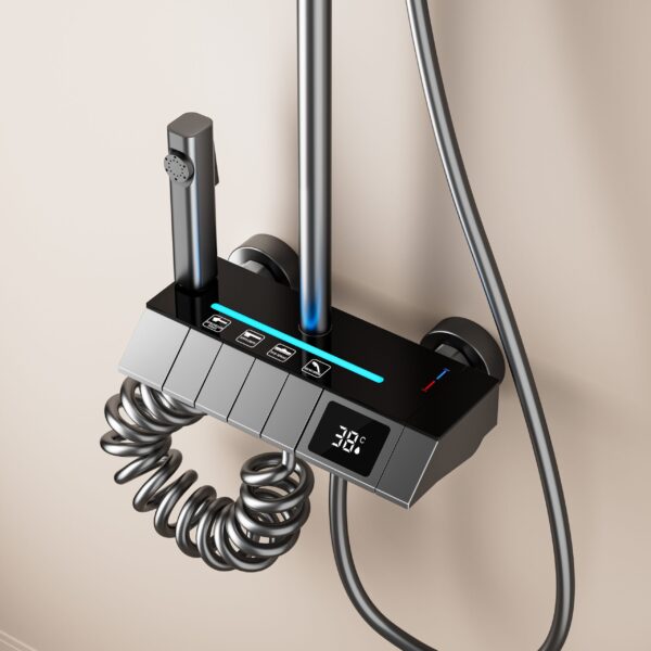 LED Thermostatic Rainfall Shower System with Digital Temperature Display and Ambient Light Panel