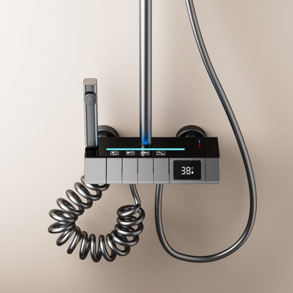 LED Thermostatic Rainfall Shower System with Digital Temperature Display and Ambient Light Panel