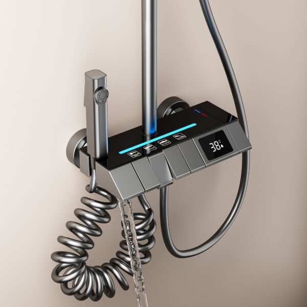 LED Thermostatic Rainfall Shower System with Digital Temperature Display and Ambient Light Panel