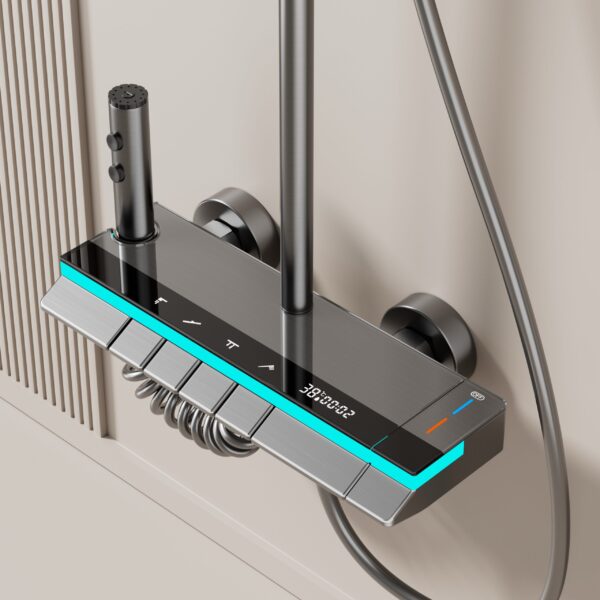 Aluminum Alloy LED Digital Rainfall Shower System with Waterfall Spout & Handheld Shower