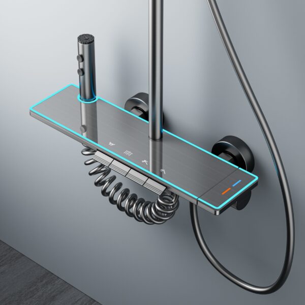 Modern ABS Rainfall Shower System with Handheld Shower & Storage Shelf – Stainless Steel Rail Bathroom Set