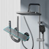 Modern ABS Rainfall Shower System with Handheld Shower & Storage Shelf – Stainless Steel Rail Bathroom Set