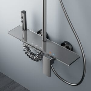 Modern Rainfall Shower System with Handheld Shower & Bathroom Shelf – Aluminum Alloy Shower Set product image for.