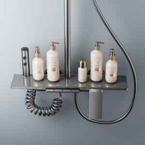 Modern Rainfall Shower System with Handheld Shower & Bathroom Shelf – Aluminum Alloy Shower Set product image for.