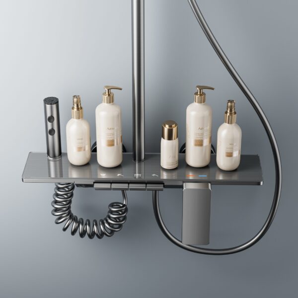 Modern Rainfall Shower System with Handheld Shower & Bathroom Shelf – Aluminum Alloy Shower Set