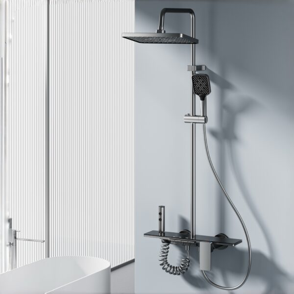 Modern Rainfall Shower System with Handheld Shower & Bathroom Shelf – Aluminum Alloy Shower Set
