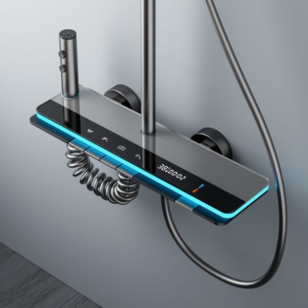 Hydropower LED Digital Display Rainfall Shower System with Handheld Shower – Aluminum Alloy Bathroom Shower Set