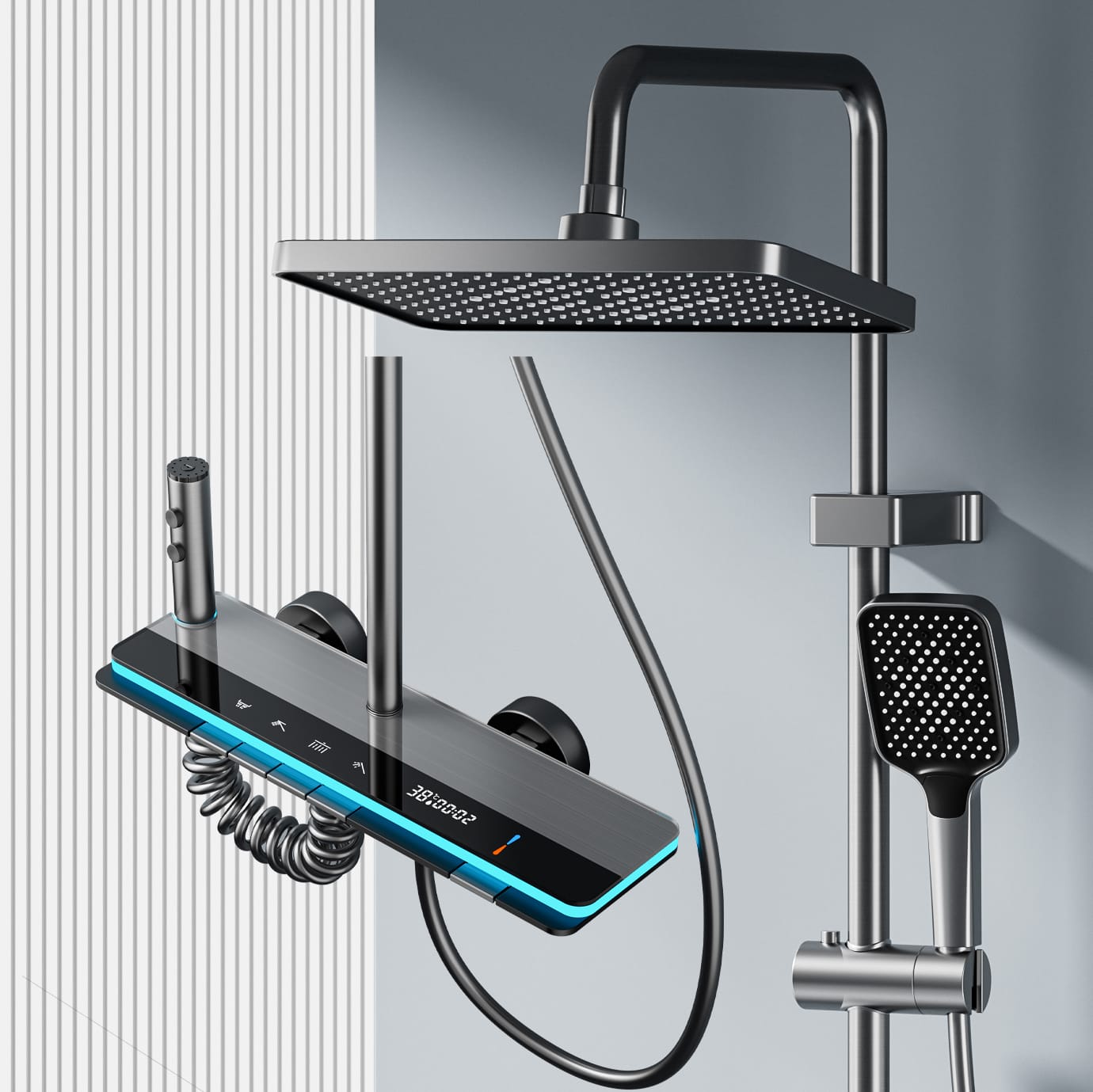 Hydropower LED Digital Display Rainfall Shower System with Handheld Shower – Aluminum Alloy Bathroom Shower Set