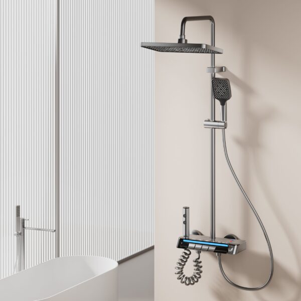 Hydropower LED Digital Display Shower System with Rainfall Head & Handheld Shower – Aluminum Alloy Bathroom Set