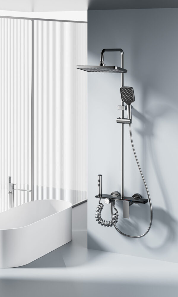 Aluminum Alloy Rainfall Shower System with Handheld Shower & Stainless Steel Rail