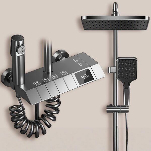 Digital Temperature Display Thermostatic Shower System Rainfall Shower Set with Handheld Spray and Bidet Sprayer