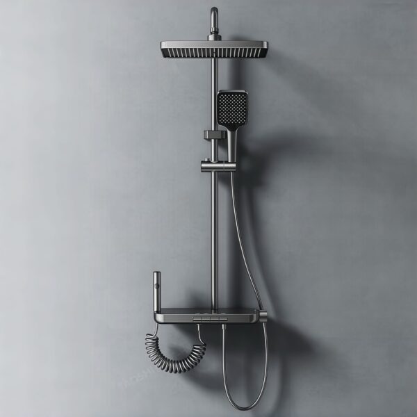 Rainfall Shower System with Storage Shelf and Handheld Shower