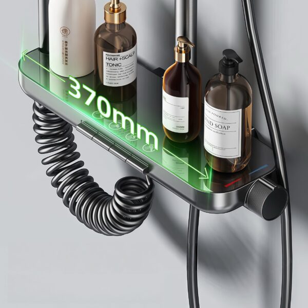 Rainfall Shower System with Storage Shelf and Handheld Shower