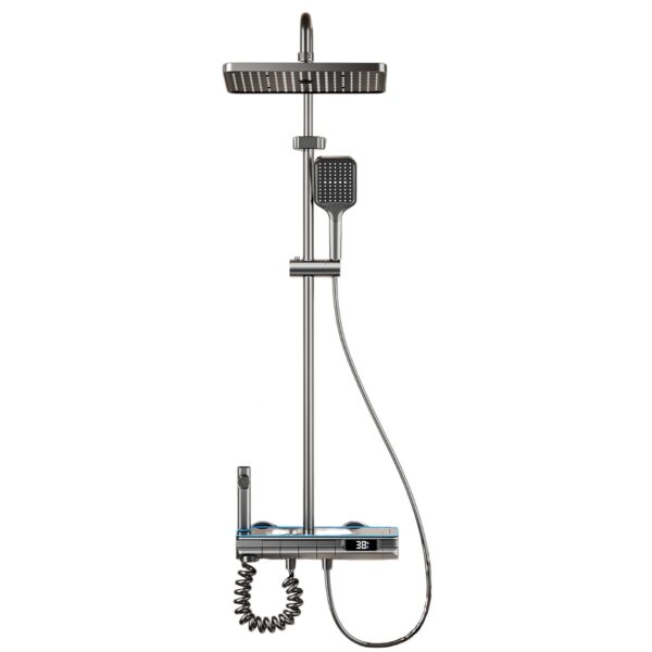 Digital Display Rainfall Shower System with Handheld Shower & Spray Gun – Modern ABS Bathroom Shower Set