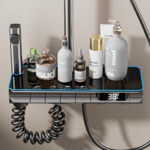 Digital Display Rainfall Shower System with Handheld Shower & Spray Gun – Modern ABS Bathroom Shower Set product.