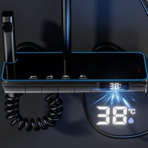 Digital Display Rainfall Shower System with Handheld Shower & Spray Gun – Modern ABS Bathroom Shower Set product.
