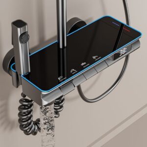 Digital Display Rainfall Shower System with Handheld Shower & Spray Gun – Modern ABS Bathroom Shower Set product.