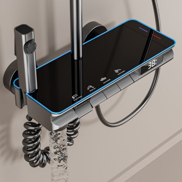 Digital Display Rainfall Shower System with Handheld Shower & Spray Gun – Modern ABS Bathroom Shower Set