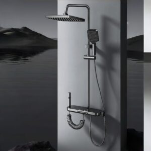 Matte Black Rainfall Shower System with Shelf & Handheld | B2B Wholesale product image for B2B shower system.