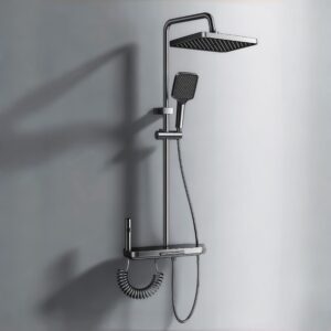 Matte Black Rainfall Shower System with Shelf & Handheld | B2B Wholesale product image for B2B shower system.