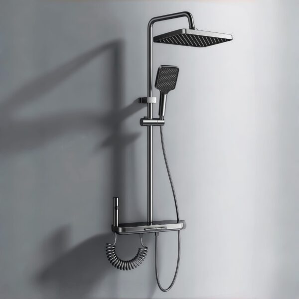 Rainfall Shower System with Storage Shelf and Handheld Shower