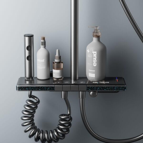 Gun Grey Smart Digital Thermostatic Shower System with Rainfall & Waterfall
