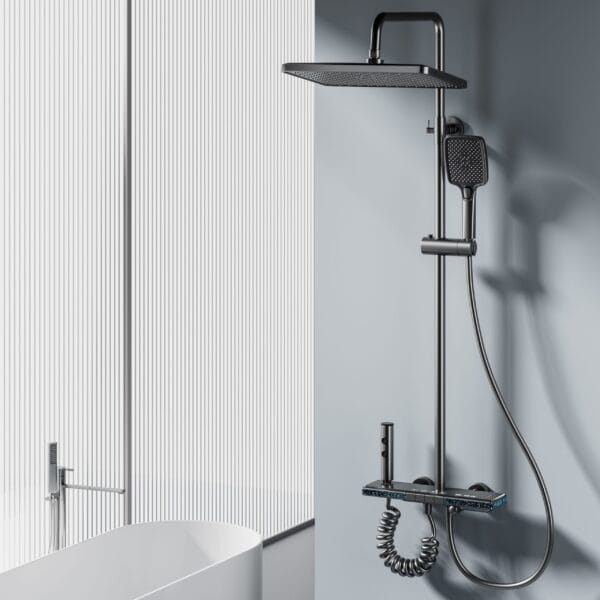 Gun Grey Smart Digital Thermostatic Shower System with Rainfall & Waterfall
