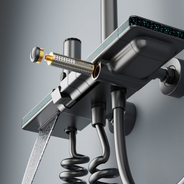 Gun Grey Smart Digital Thermostatic Shower System with Rainfall & Waterfall