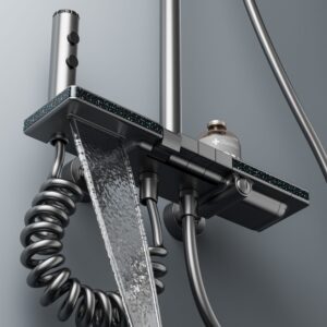 Gun Grey Smart Digital Thermostatic Shower System with Rainfall & Waterfall product image for B2B shower system.