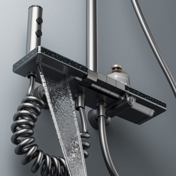 Gun Grey Smart Digital Thermostatic Shower System with Rainfall & Waterfall