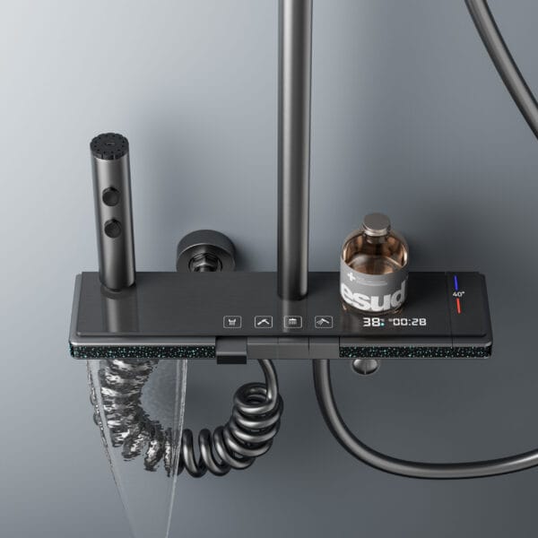 Gun Grey Smart Digital Thermostatic Shower System with Rainfall & Waterfall