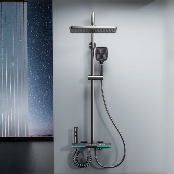 Luxury Gun Grey Smart Thermostatic Shower System with LED Display