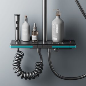 Luxury Gun Grey Smart Thermostatic Shower System with LED Display product image for B2B shower system sourcing