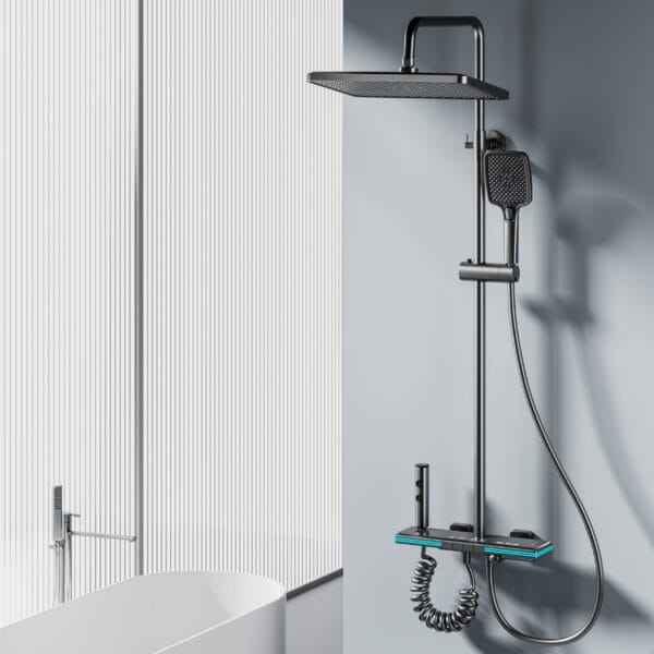 Luxury Gun Grey Smart Thermostatic Shower System with LED Display