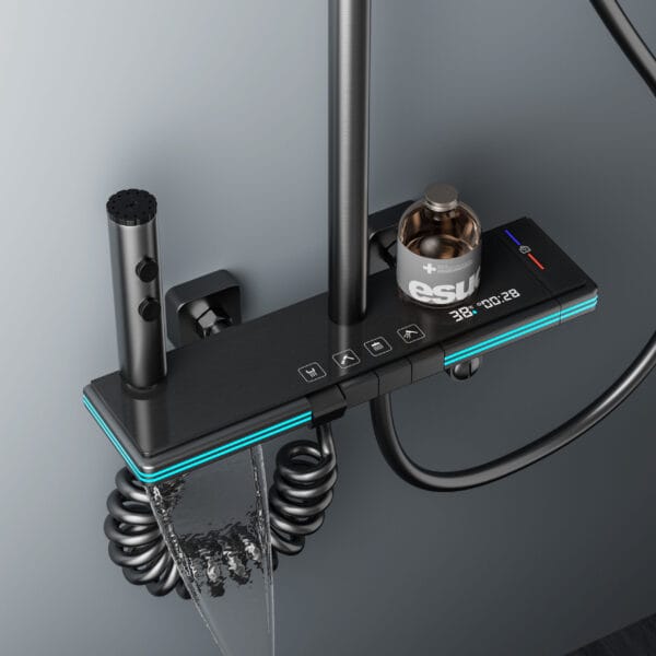 Luxury Gun Grey Smart Thermostatic Shower System with LED Display