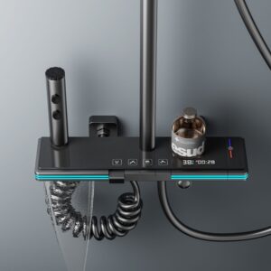 Luxury Gun Grey Smart Thermostatic Shower System with LED Display product image for B2B shower system sourcing