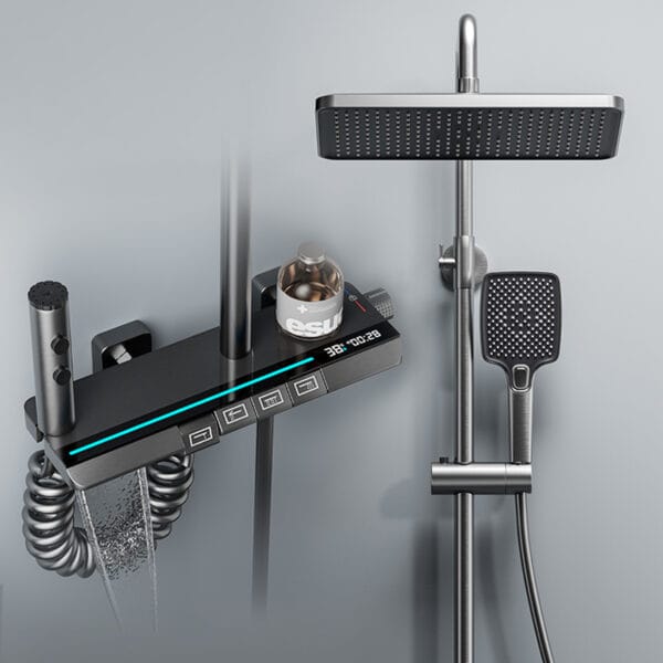 Gun Grey Smart Thermostatic Shower System with Digital Display